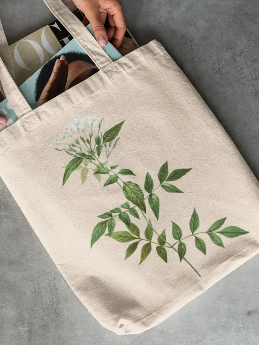 Jasmine Vintage Floral Print Graphic Canvas Tote Bag